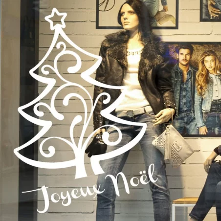 Sticker décoration vitrine: Sapin Joyeux Noël Curl - Espace pro - Depoli Design