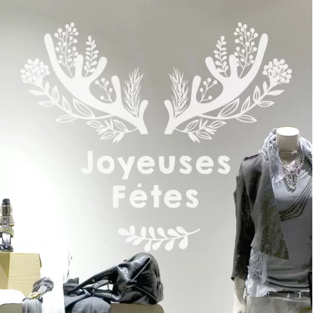 Sticker décor vitrine: Cerf Joyeuses Fetes - Espace pro - Depoli Design