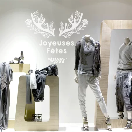 Sticker décor vitrine: Cerf Joyeuses Fetes - Espace pro - Depoli Design