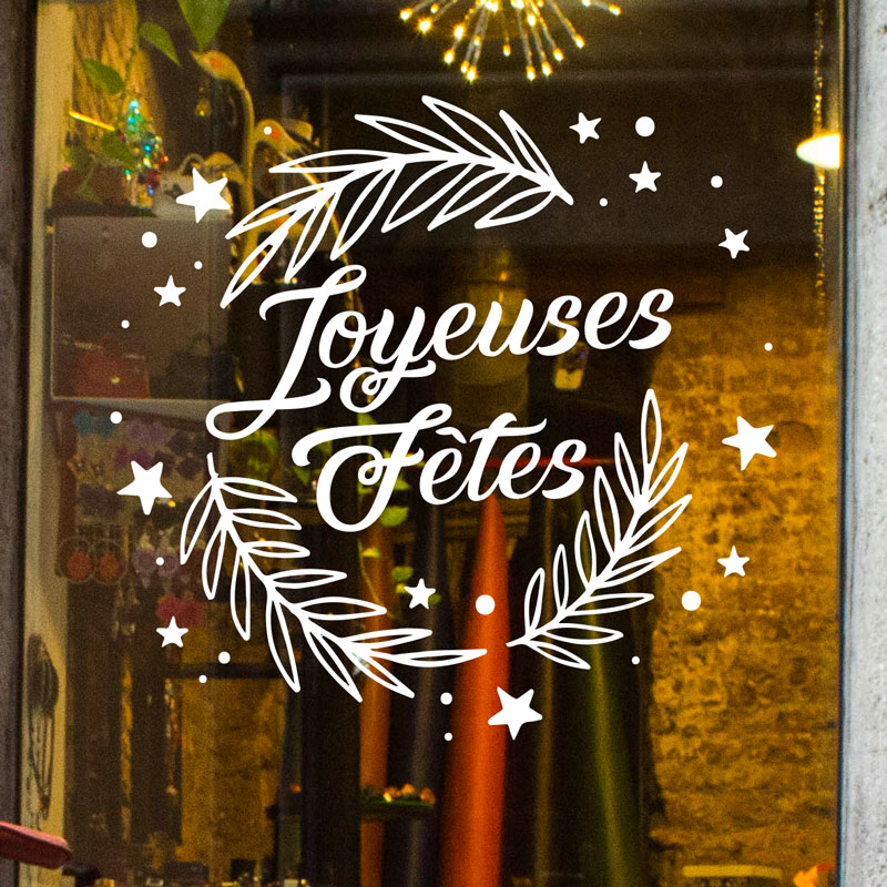 Sticker vitrine de Noel Couronne Bonnes Fetes